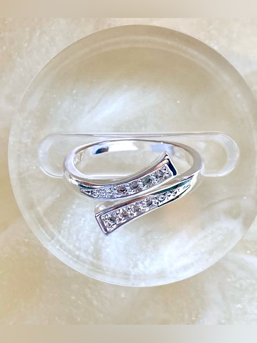 Silver Crystal Open-Front Wrap Ring - White/Silver